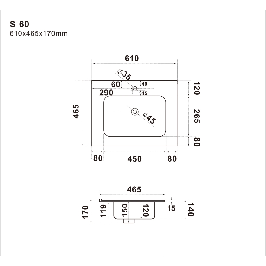 Lavabo empotrado LILLESNAD 61x46 cm cerámica blanca