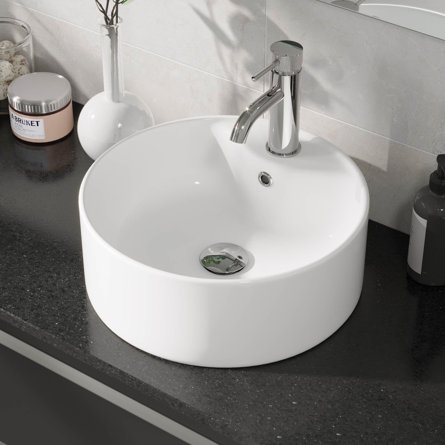 Lavabo sobre encimera VIKEDAL Ø 38 cm, cerámica/blanco