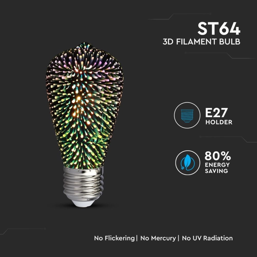 LED 3D Bombilla decorativa FILAMENT ST64 E27/3W/230V 3000K