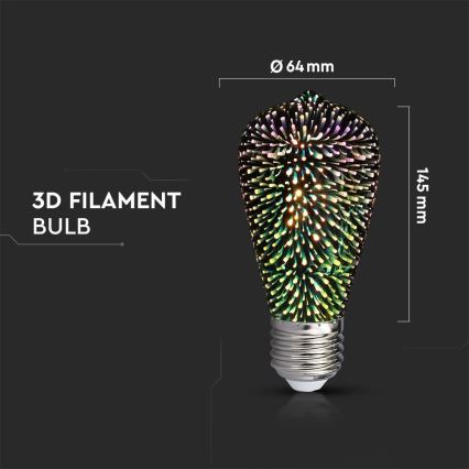 LED 3D Bombilla decorativa FILAMENT ST64 E27/3W/230V 3000K