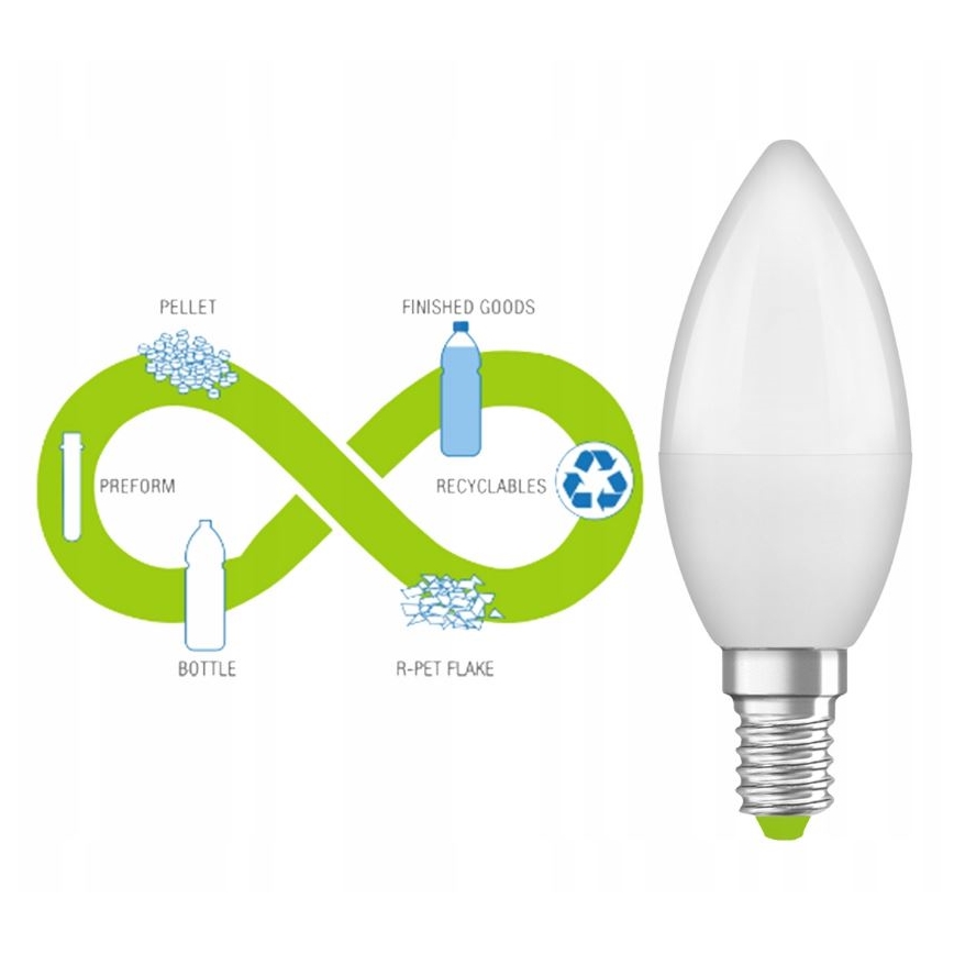 LED Bombilla hecha de plástico reciclado B40 E14/4,9W/230V 2700K - Ledvance