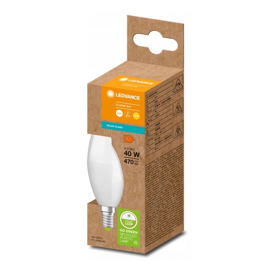 LED Bombilla hecha de plástico reciclado B40 E14/4,9W/230V 2700K - Ledvance