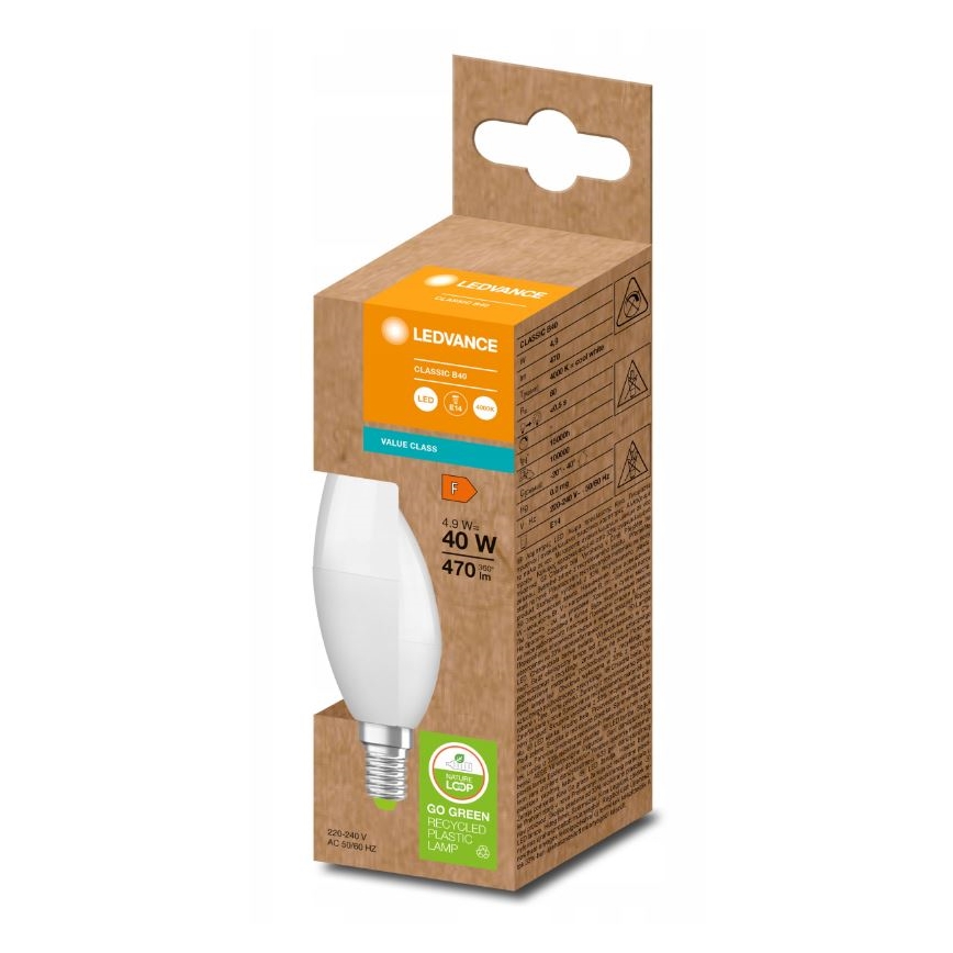 LED Bombilla hecha de plástico reciclado B40 E14/4,9W/230V 4000K - Ledvance