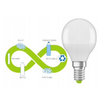 LED Bombilla hecha de plástico reciclado P45 E14/4,9W/230V 2700K - Ledvance