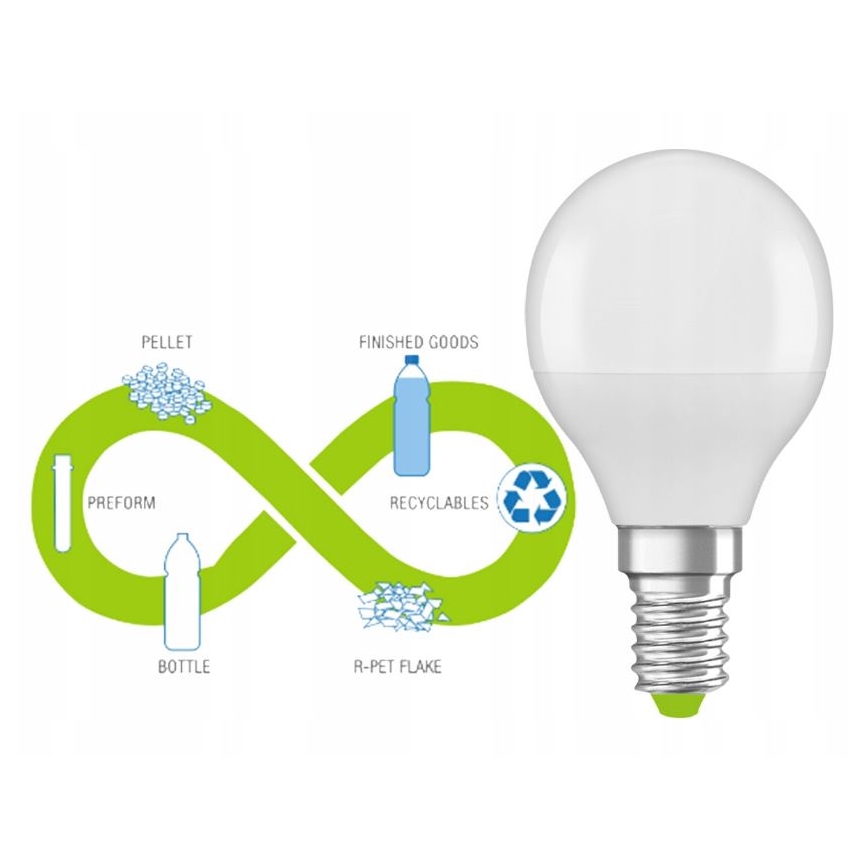 LED Bombilla hecha de plástico reciclado P45 E14/4,9W/230V 4000K - Osram