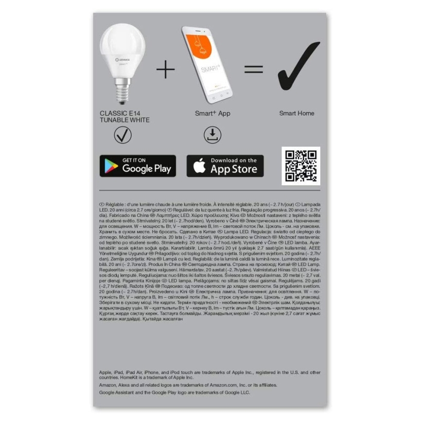 LED Bombilla regulable SMART+ E14/5W/230V 2700K-6500K Wi-Fi - Ledvance
