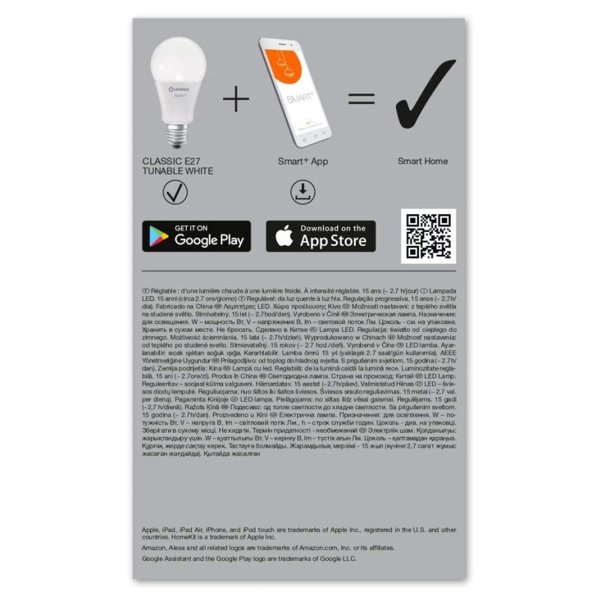 LED Bombilla regulable SMART+ E27/14W/230V 2700K-6500K Wi-Fi - Ledvance