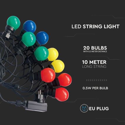 LED Cadena exterior STRING RGB 10m 20xLED/0,5W/230V IP44