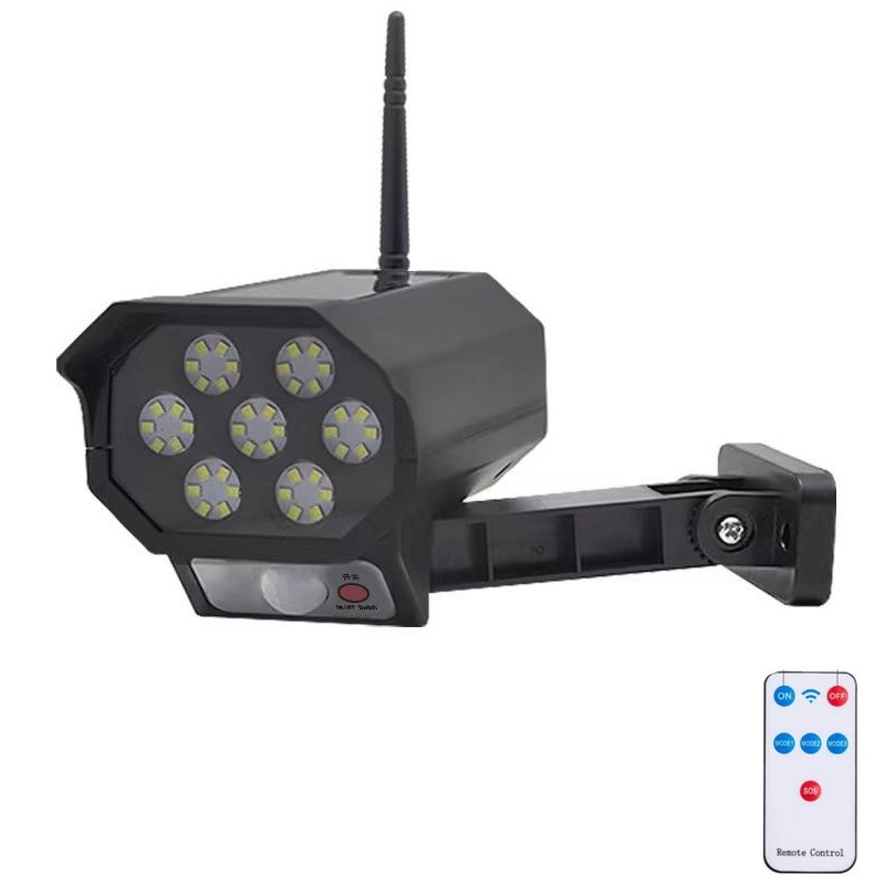 LED Cámara de video vigilancia falsa con sensor y con panel sol. LED/5W/5,5V 800 mAh IP65 + control remoto