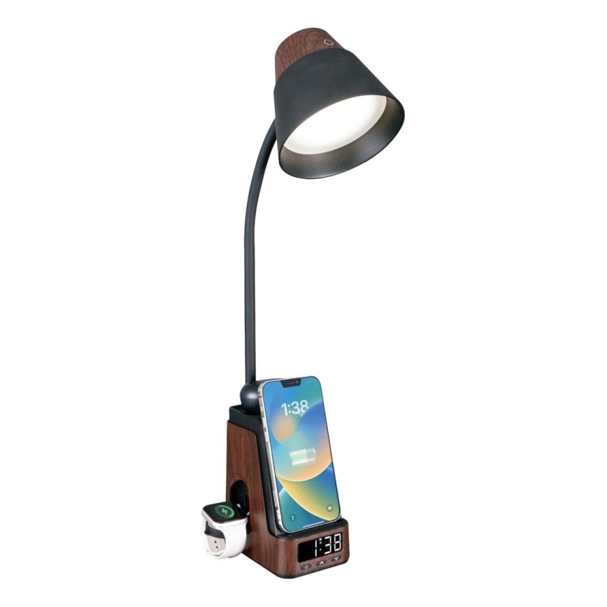 LED+CCT Lámpara de mesa regulable con carga inalámbrica QI IDEAL LED/8W/230V 2700/4000/5000K marrón