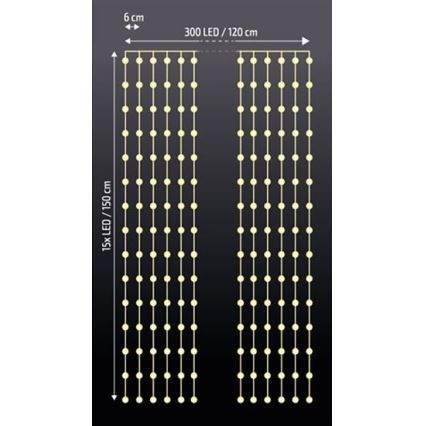 LED Cortina navideña 300xLED/3xAA