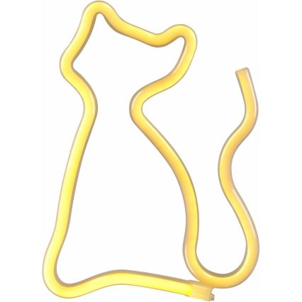 LED Decoración de pared de neón CAT LED/3W/3xAA USB amarillo