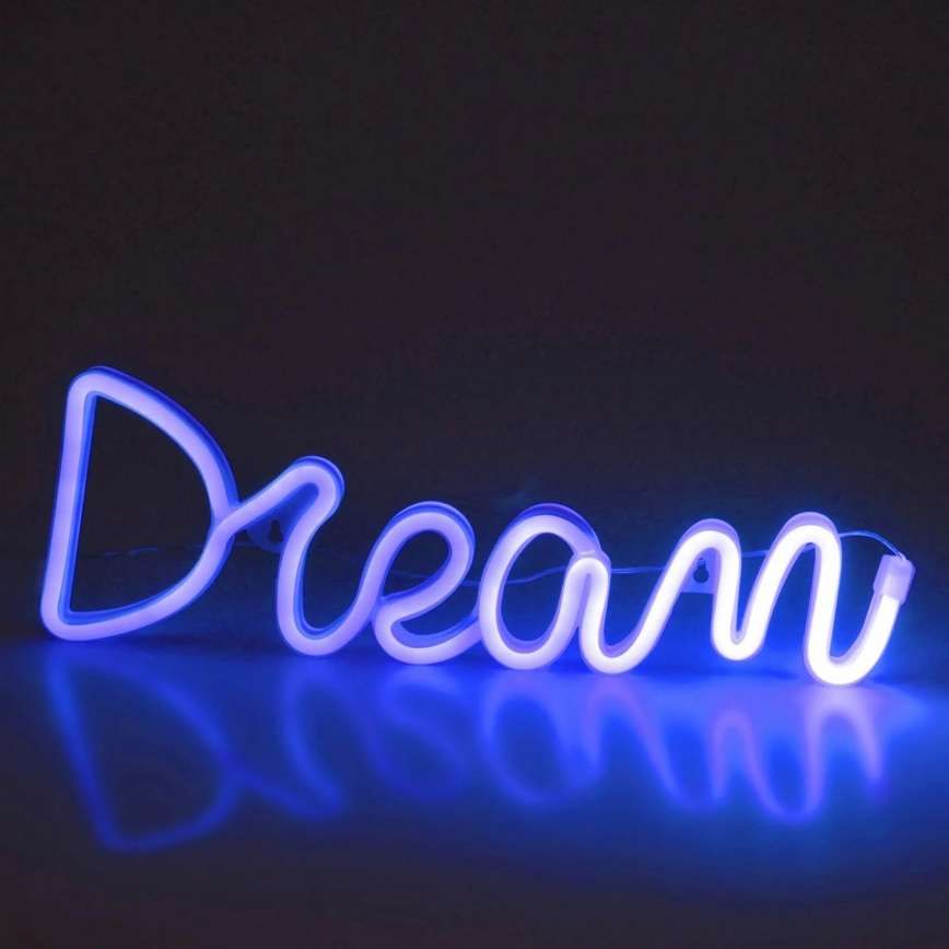 LED Decoración de pared de neón DREAM LED/3W/3xAA USB azul