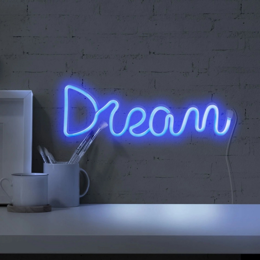 LED Decoración de pared de neón DREAM LED/3W/3xAA USB azul