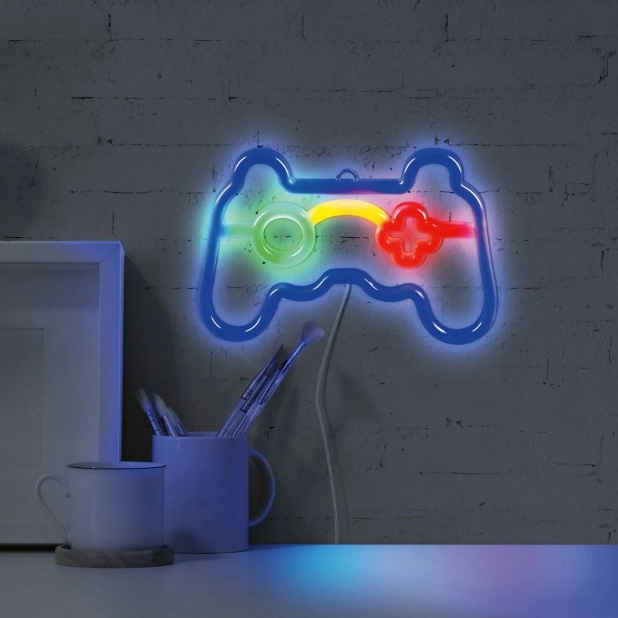 LED Decoración de pared de neón GAME LED/3W/3xAA USB azul