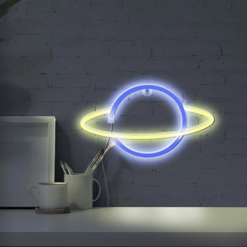 LED Decoración de pared de neón PLANET LED/3W/3xAA USB azul/amarillo