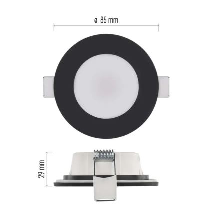 Lámpara empotrada LED para baño LORI LED/4,5W/230V IP65 2700/4000K Ø 8,5 cm negra