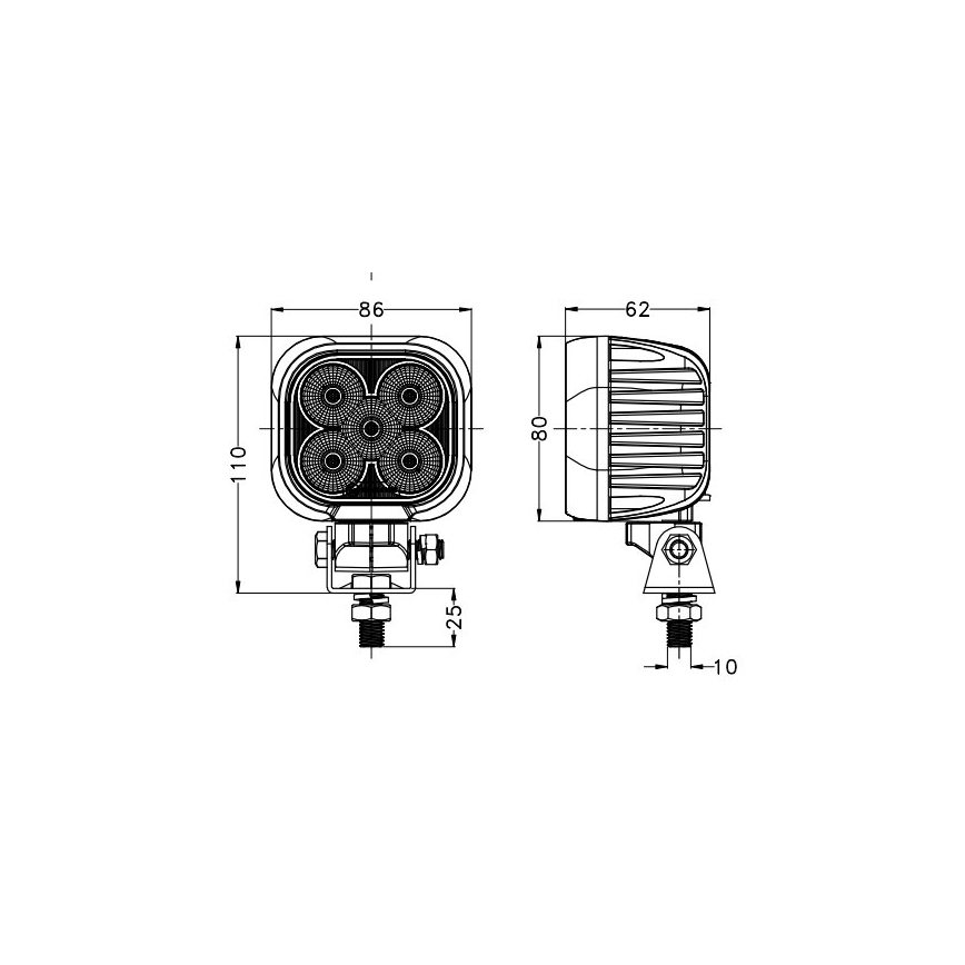 LED Foco para coche BLACK LED/50W/10-30V IP69 5700K cuadrado