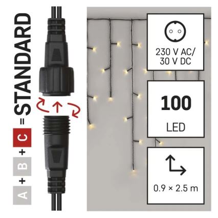 LED Guirnalda para exteriores 100xLED/2,5x0,9m IP44 blanco cálido