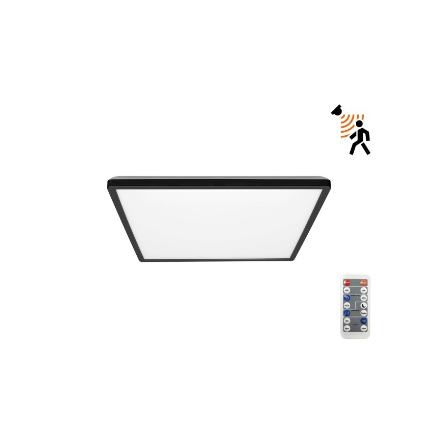 Lámpara LED para baño con sensor de movimiento y crepúsculo NIVERA LED/12W/230V IP54 3000/4000/6000K 22,5x22,5 cm negra + mando a distancia