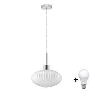 LED Lámpara colgante HARMA 1xE27/60W/230V diámetro 30 cm cromo mate/blanco