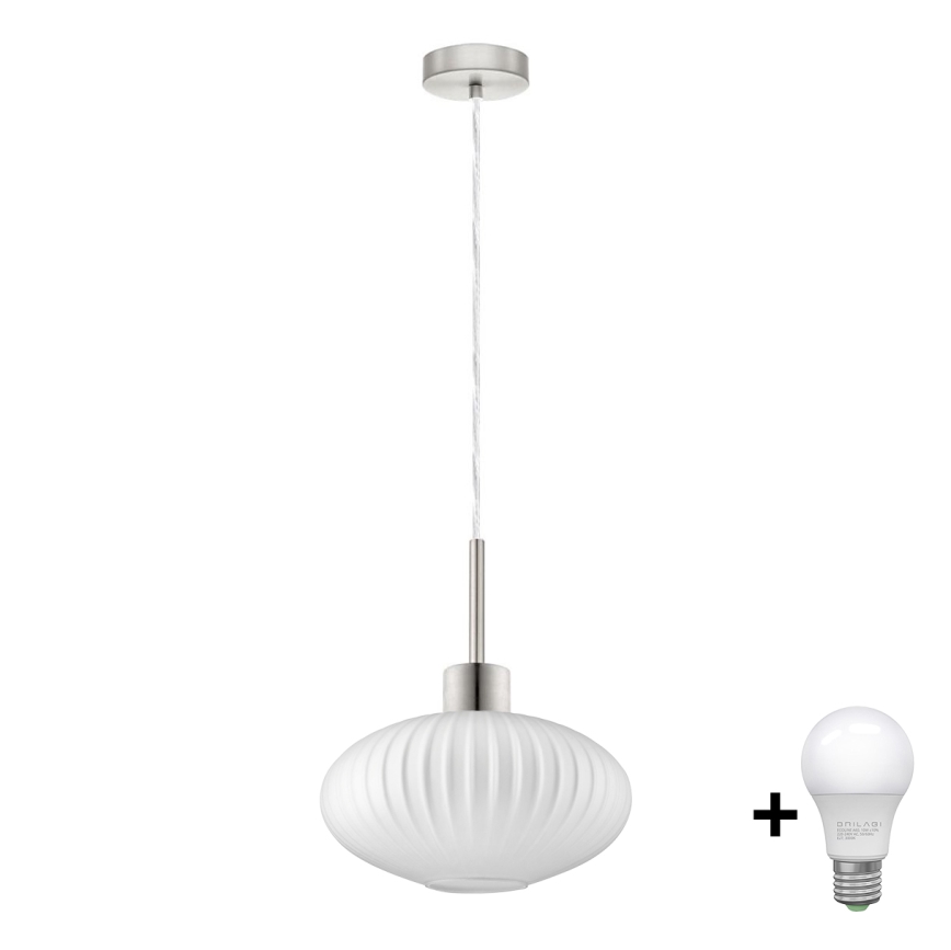 LED Lámpara colgante HARMA 1xE27/60W/230V diámetro 30 cm cromo mate/blanco