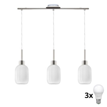 LED Lámpara colgante HARMA 3xE27/60W/230V cromo mate/blanco