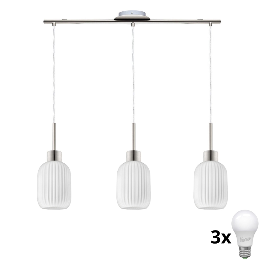 LED Lámpara colgante HARMA 3xE27/60W/230V cromo mate/blanco