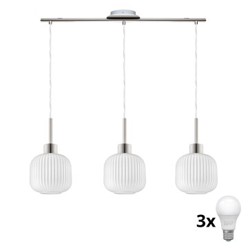 LED Lámpara colgante HARMA 3xE27/60W/230V cromo mate/blanco