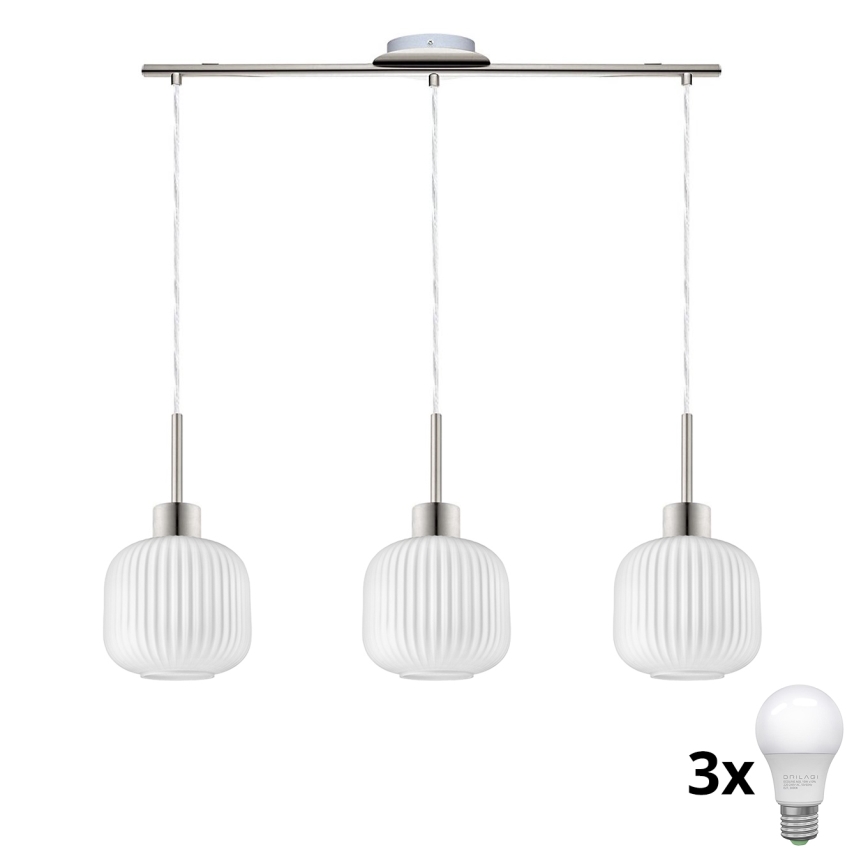 LED Lámpara colgante HARMA 3xE27/60W/230V cromo mate/blanco