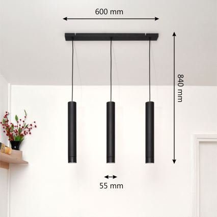 LED Lámpara colgante TUBA 3xGU10/4,8W/230V negro