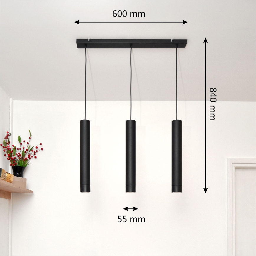 LED Lámpara colgante TUBA 3xGU10/4,8W/230V negro