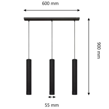 LED Lámpara colgante TUBA 3xGU10/4,8W/230V negro