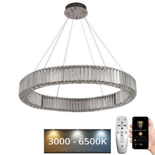 LED Lámpara de araña de vidrio regulable con cuerda LED/50W/230V 3000-6500K cromo brillante + control remoto