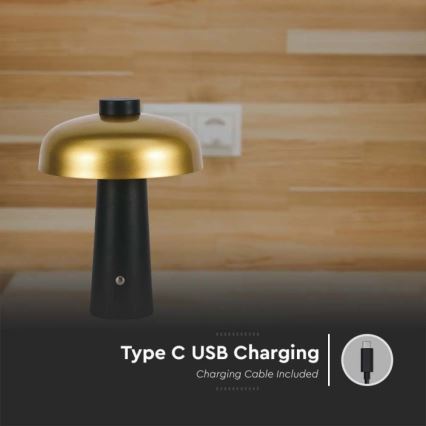 LED Lámpara de mesa táctil recargable y regulable LED/3W/5V 3000-6000K 1800 mAh negro/dorado