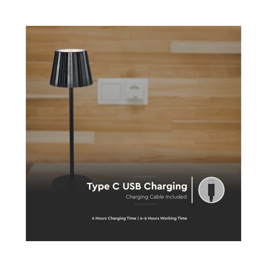 LED Lámpara de mesa táctil recargable y regulable LED/4W/5V 3000-6000K 1800 mAh negro