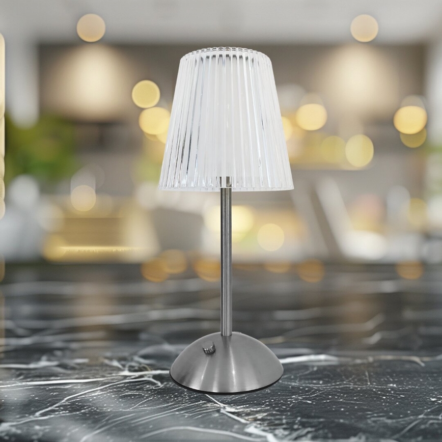 LED Lámpara de mesa táctil recargable y regulable ELBA LED/1,6W/800 mAh cromo mate/transparente