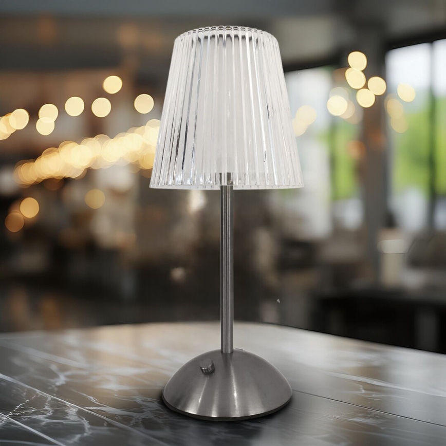 LED Lámpara de mesa táctil recargable y regulable ELBA LED/1,6W/800 mAh cromo mate/transparente