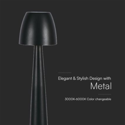 LED Lámpara de mesa táctil recargable y regulable LED/3W/5V 3000-6000K 1800 mAh negro