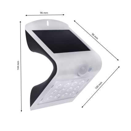 Lámpara solar LED con sensor de movimiento y crepúsculo LED/1,5W/1200 mAh 3,7V IP65