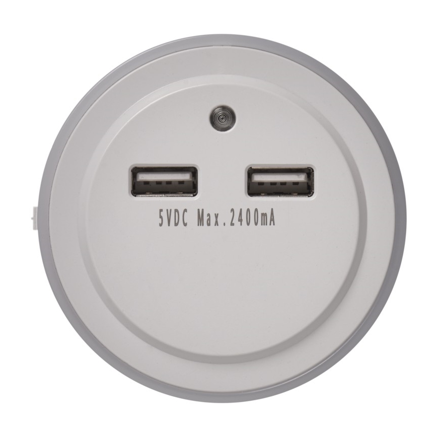 LED Luz nocturna con fotosensor + 2xUSB 3xLED/0,3W/230V