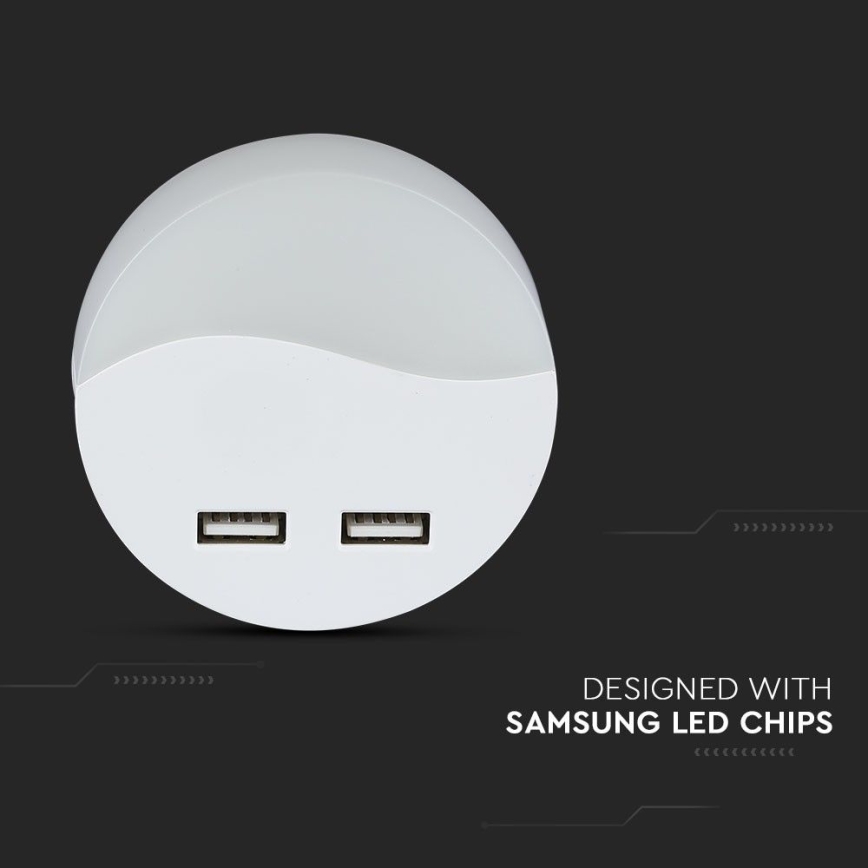 LED Luz nocturna de enchufe con sensor crepuscular 2xUSB LED/0,45W/230V 3000K
