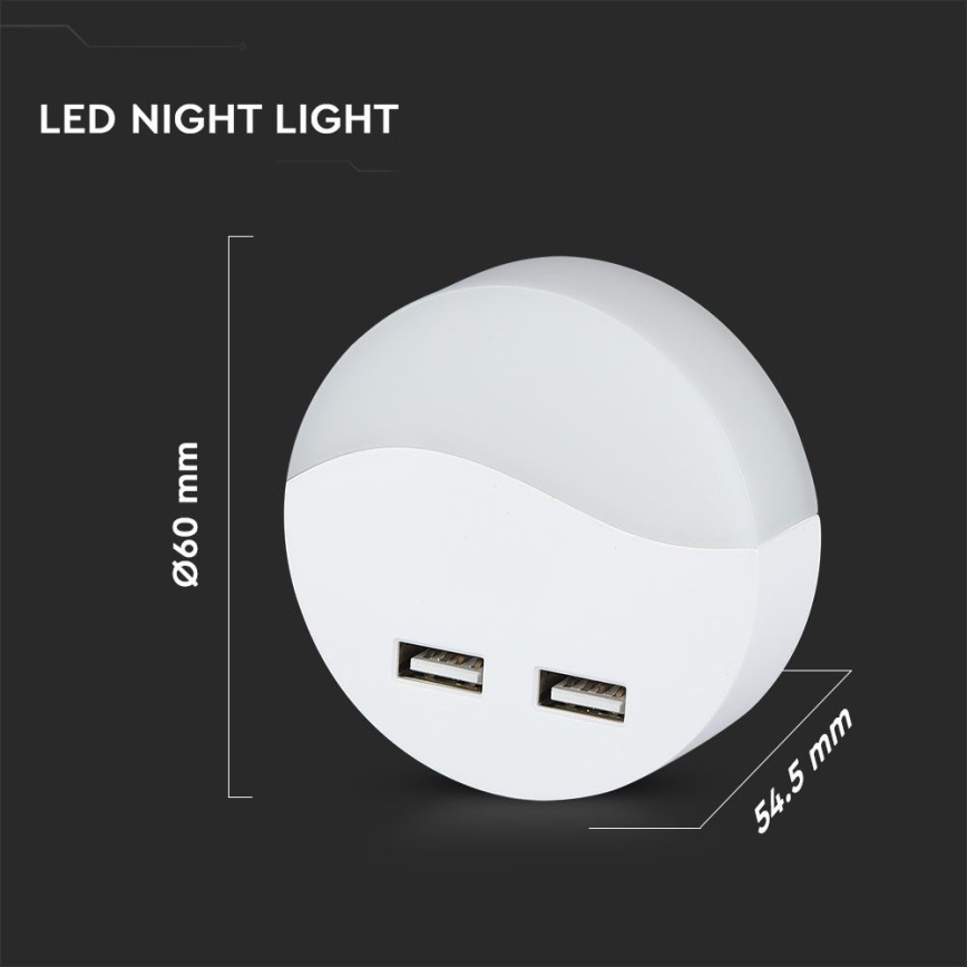 LED Luz nocturna de enchufe con sensor crepuscular 2xUSB LED/0,45W/230V 3000K