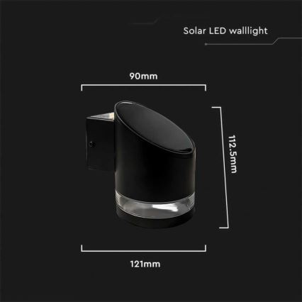 LED Luz solar de pared para exterior LED/1W/3,7V 3000K IP54 1200 mAh negro