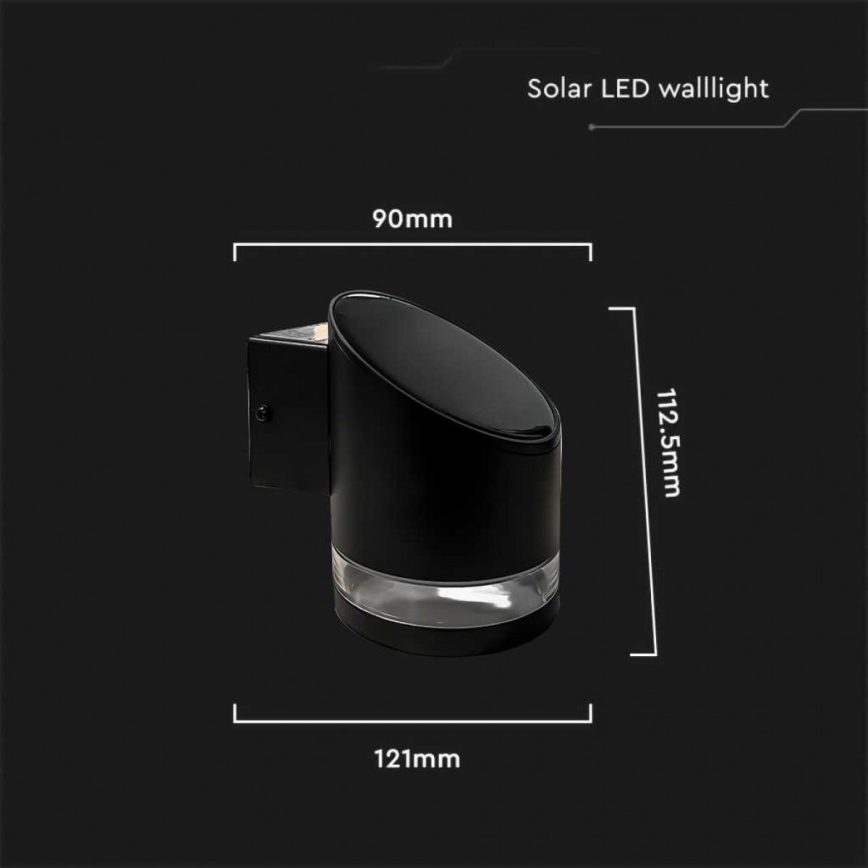 LED Luz solar de pared para exterior LED/1W/3,7V 3000K IP54 1200 mAh negro