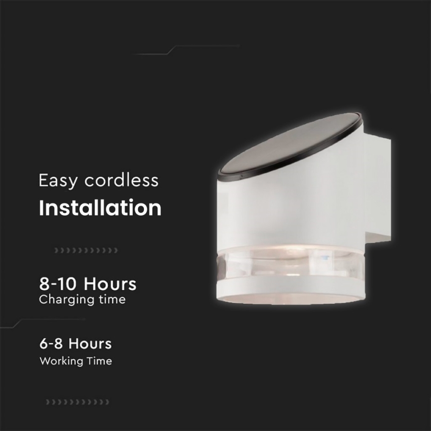 LED Luz solar de pared para exterior LED/1W/3,7V 3000K IP54 blanco