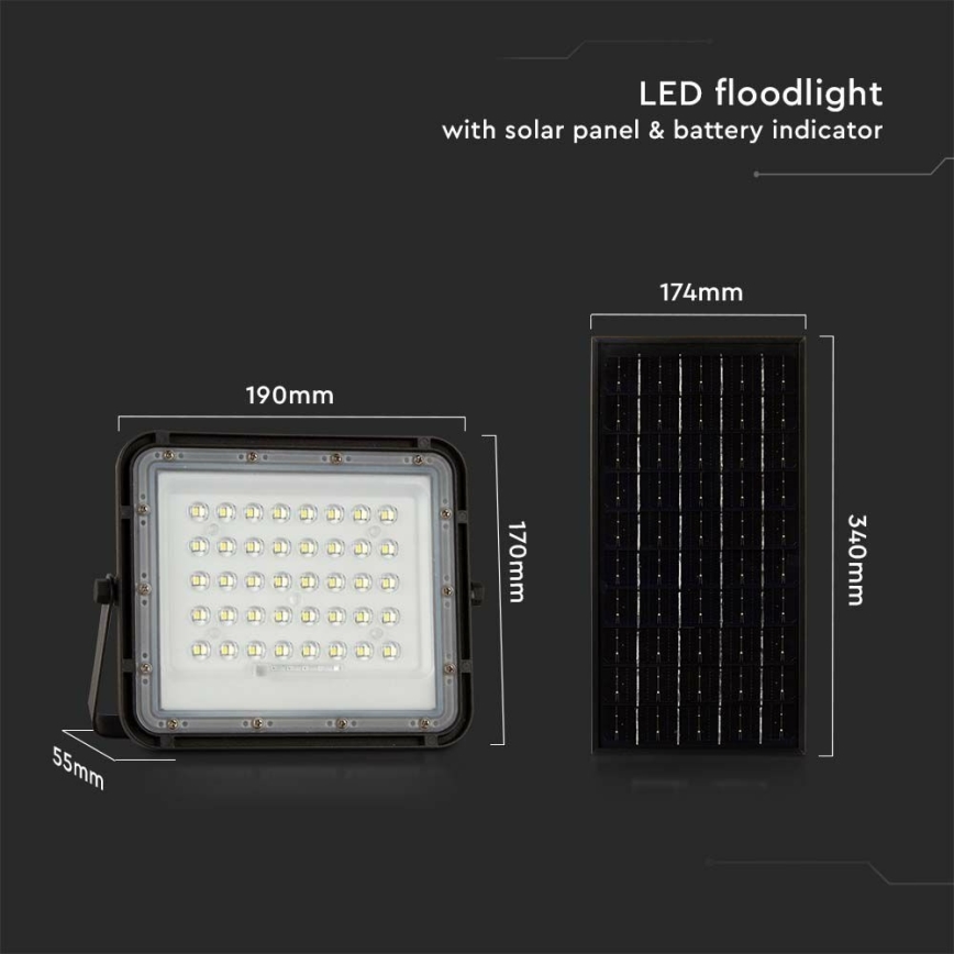 LED Proyector solar de exterior LED/10W/3,2V IP65 4000K 6000 mAh negro + control remoto