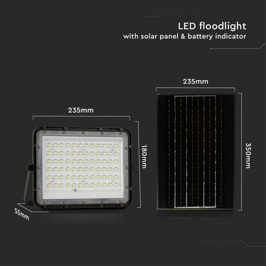 LED Proyector solar de exterior LED/15W/3,2V IP65 6400K 12000 mAh negro + control remoto