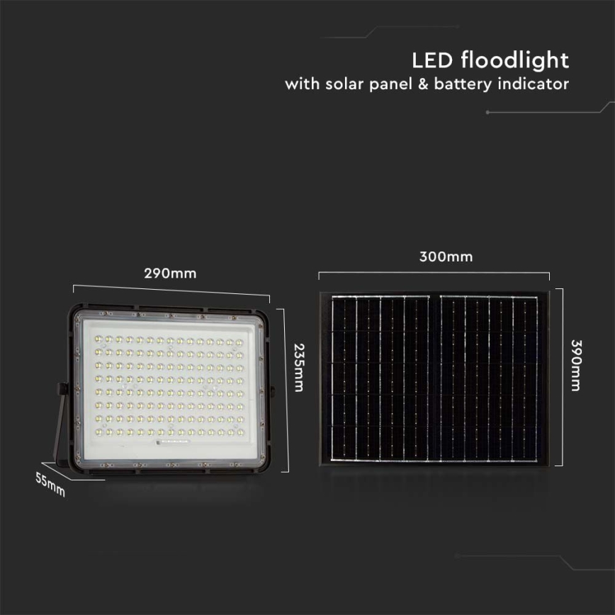 LED Proyector solar de exterior LED/200W/3,2V 4000K negro IP65 16000 mAh + control remoto