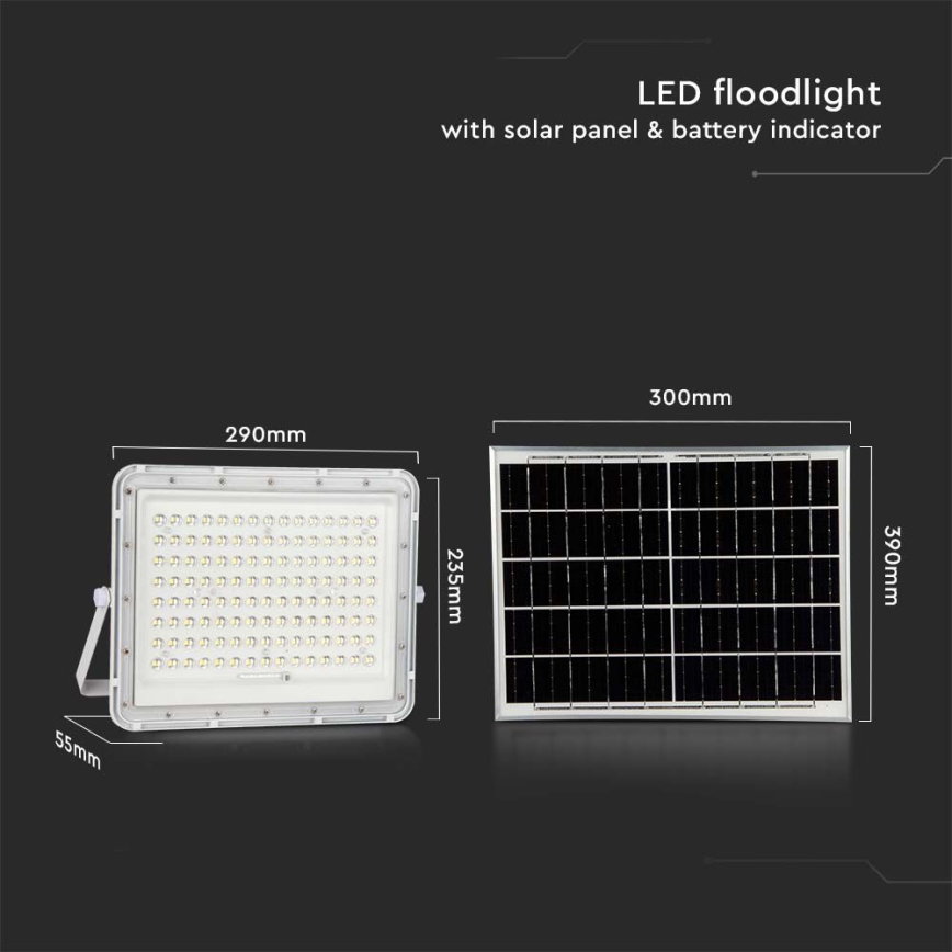 LED Proyector solar de exterior LED/20W/3,2V 6400K blanco IP65 16000 mAh + control remoto